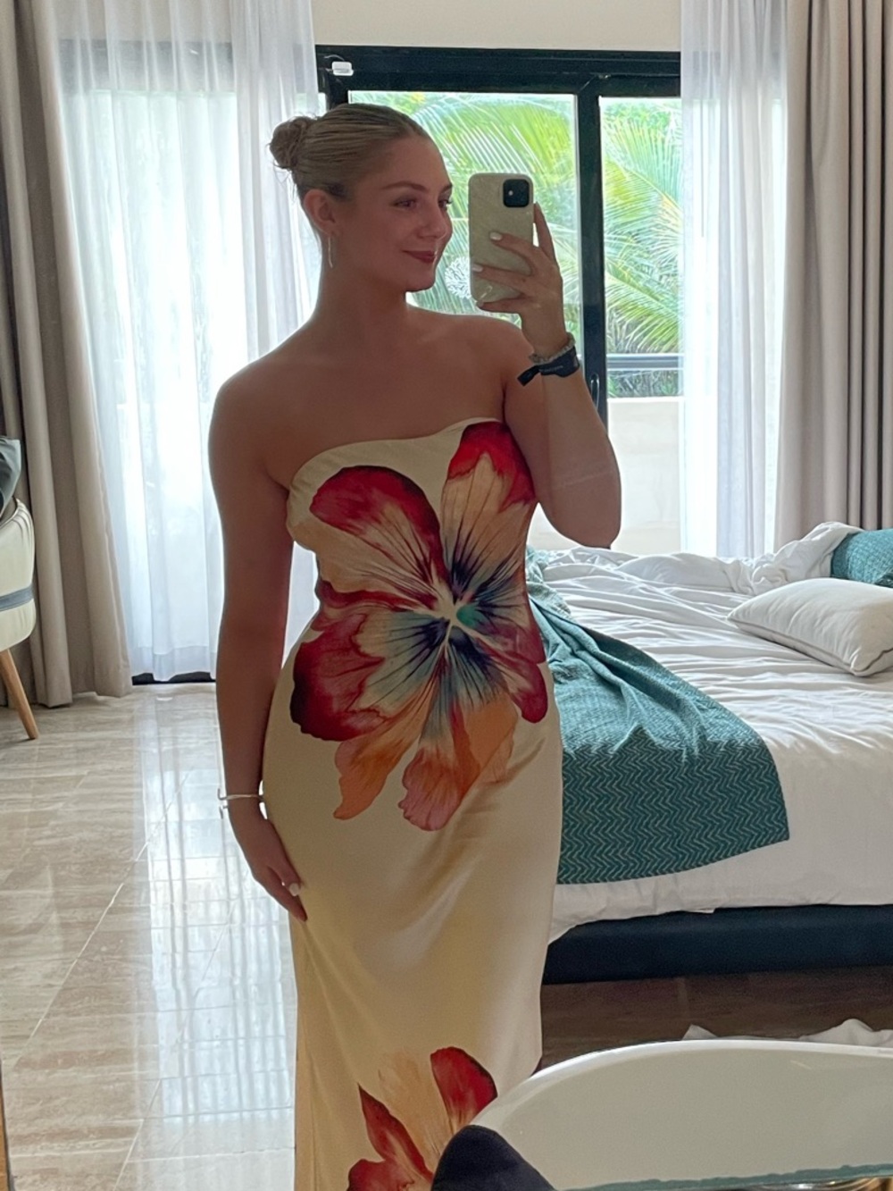 Anthropologie Strapless Tropical Floral Maxi Dress